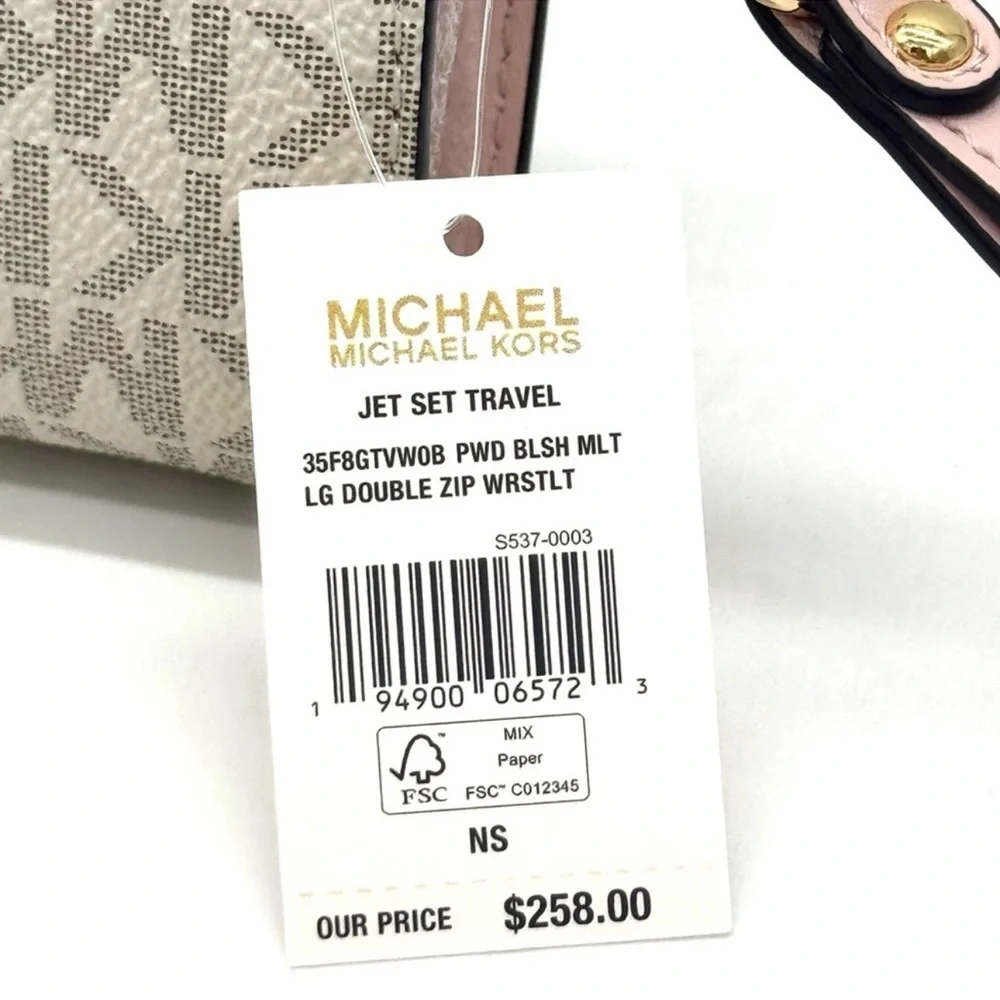 Michael Kors Large Double Zip Wallet Wristlet Powder Blush Multi